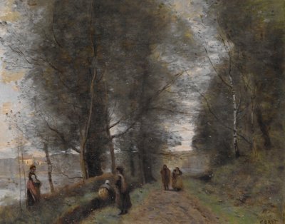 ヴィル・ダヴレー、池に接する森の小道 作： Jean Baptiste Camille Corot
